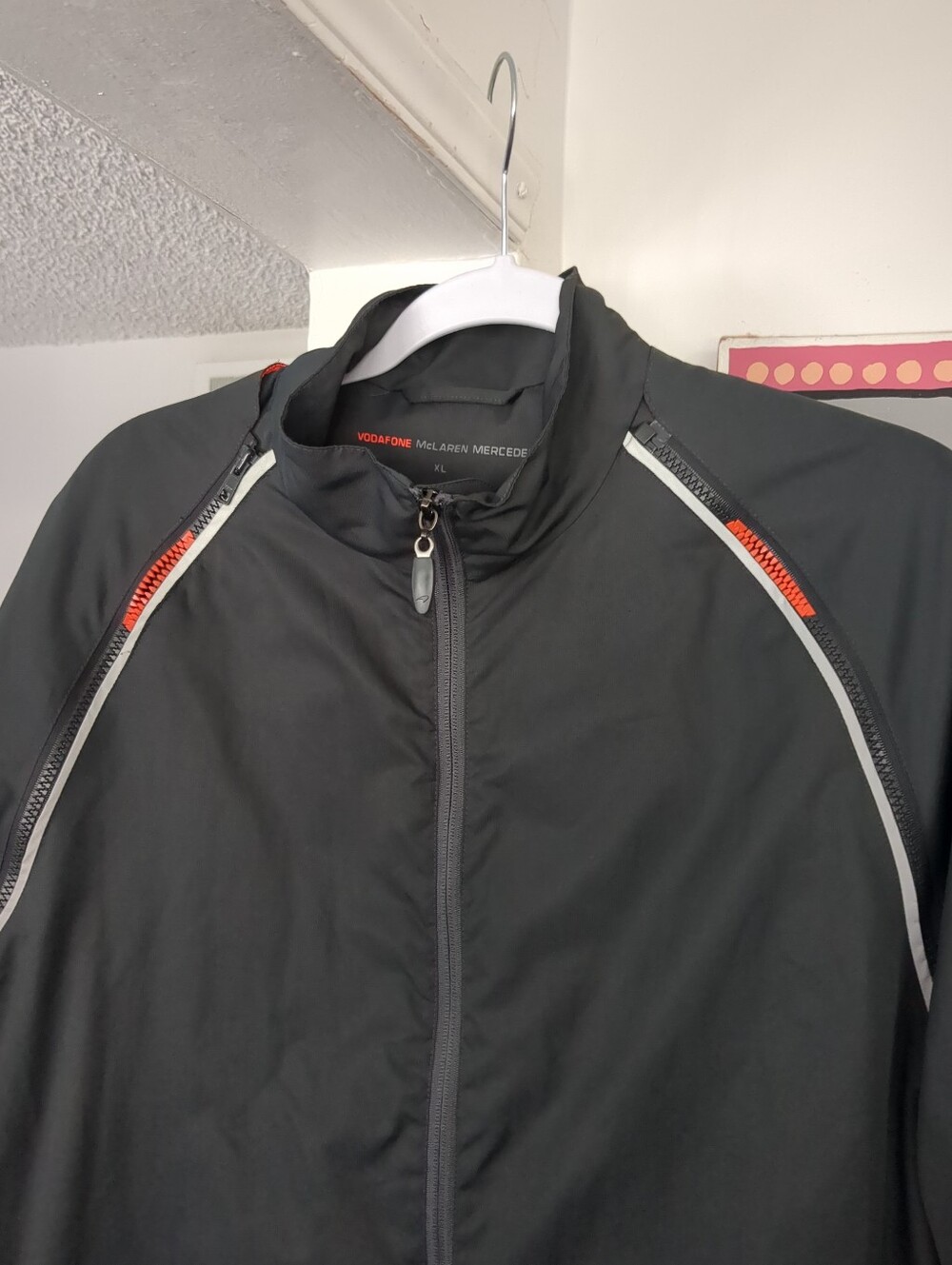 McLaren Mercedes Vodafone Jacket Mens XL Black Full Zip Pockets Lined Vtg